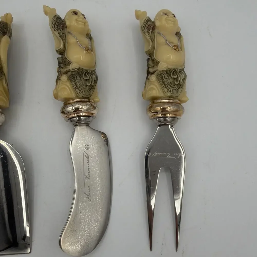 Hans Turnwald Bone Buddah Cheese Knife Wine Stopper Gift Set Vintage Germany